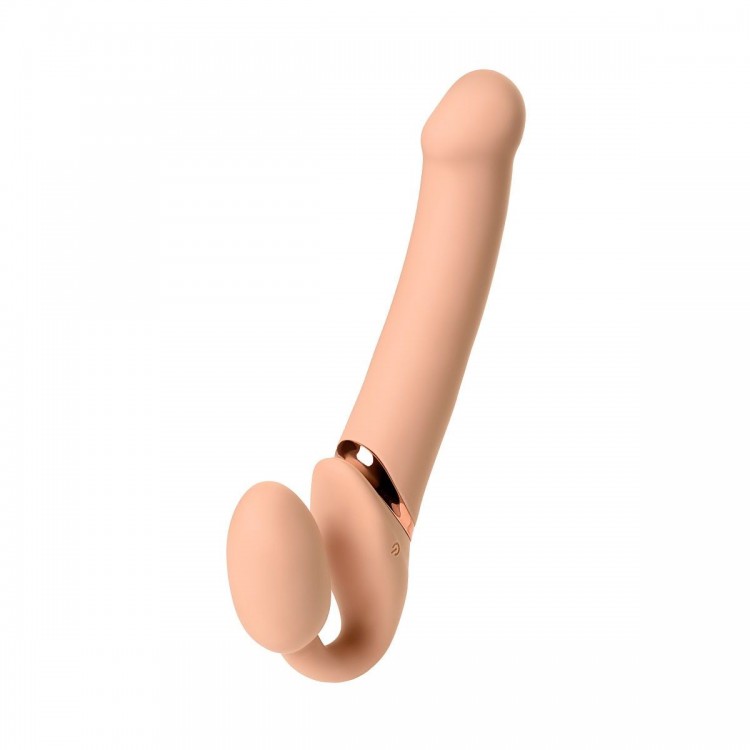 Телесный безремневой вибрострапон Vibrating Bendable Strap-On L