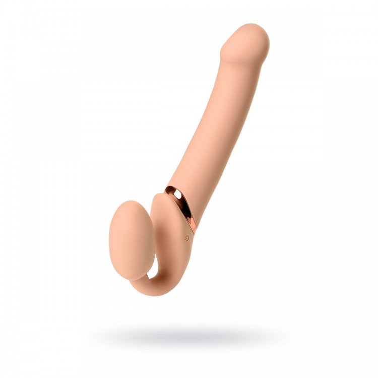 Телесный безремневой вибрострапон Vibrating Bendable Strap-On L