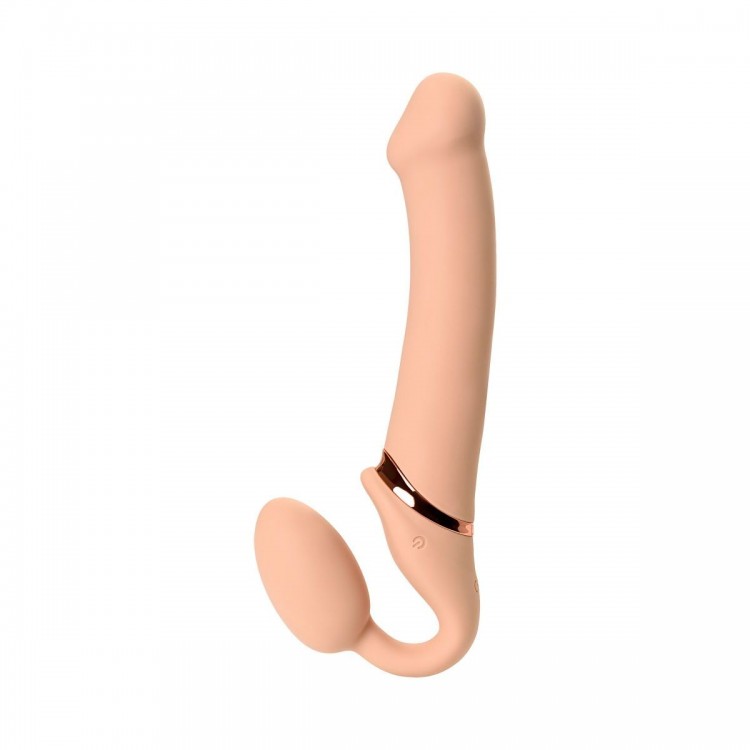 Телесный безремневой вибрострапон Vibrating Bendable Strap-On L