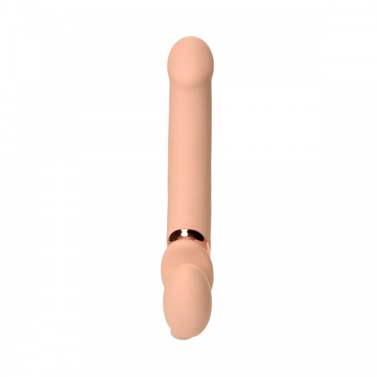 Телесный безремневой вибрострапон Vibrating Bendable Strap-On L