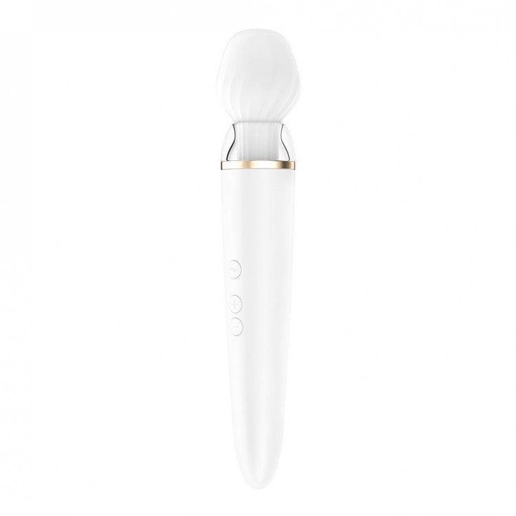 Белый вибромассажер Satisfyer Double Wand-er со сменными насадками
