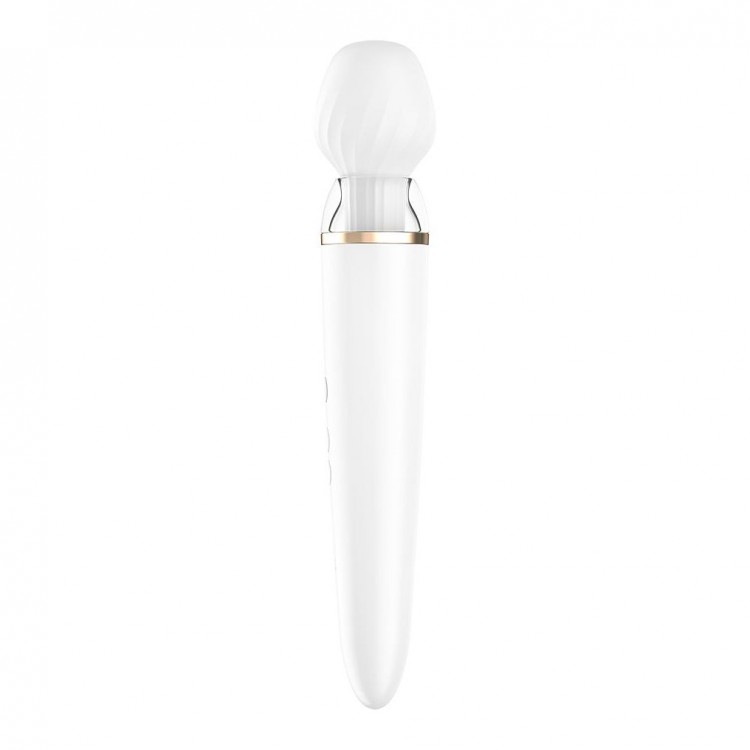 Белый вибромассажер Satisfyer Double Wand-er со сменными насадками