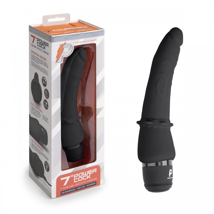 Черный анальный вибратор 7" Slim Anal Realistic Vibrator - 20 см.