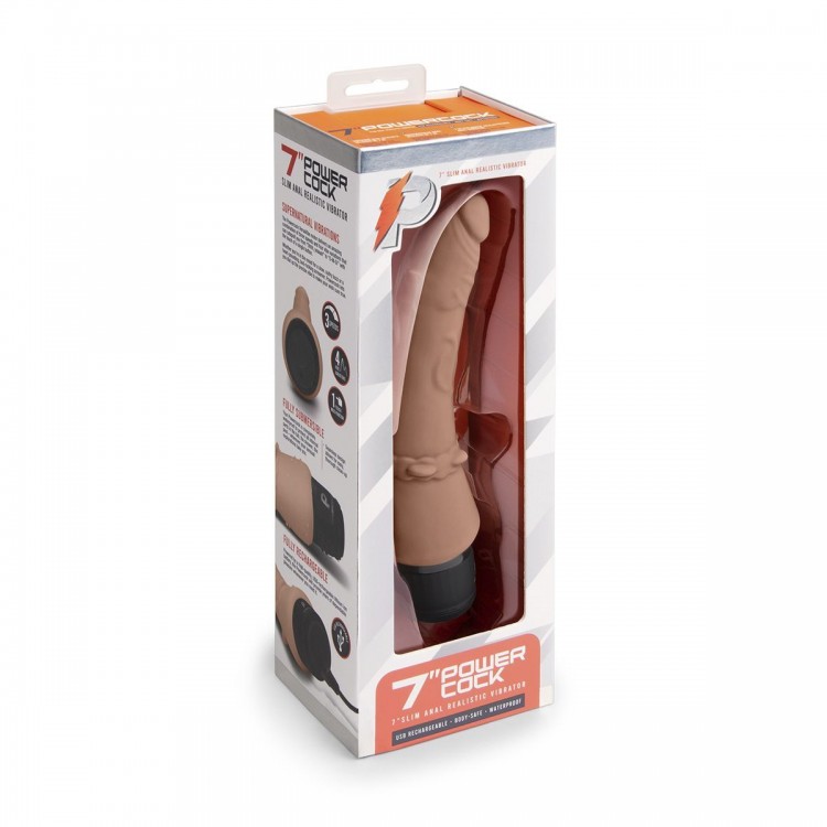 Кофейный анальный вибратор 7" Slim Anal Realistic Vibrator - 20 см.