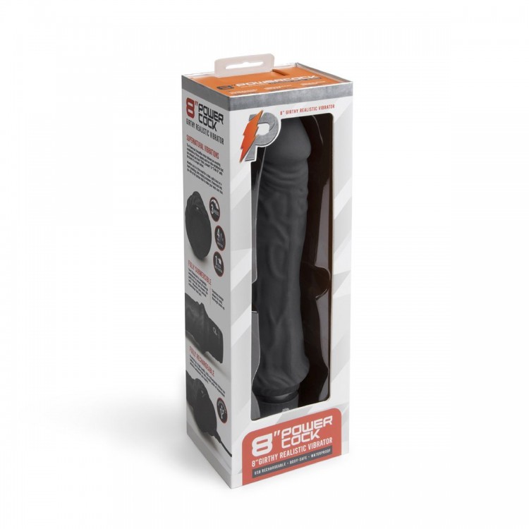 Черный вибратор-реалистик 8 Girthy Realistic Vibrator - 24,5 см.