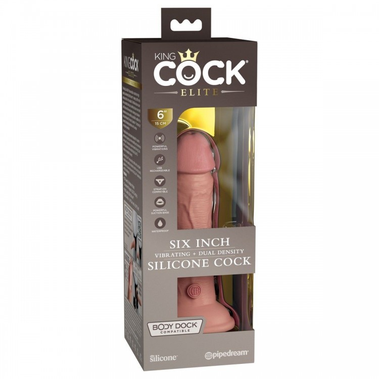 Телесный вибратор-реалистик на присоске 6 Vibrating Silicone Dual Density Cock - 17,8 см.