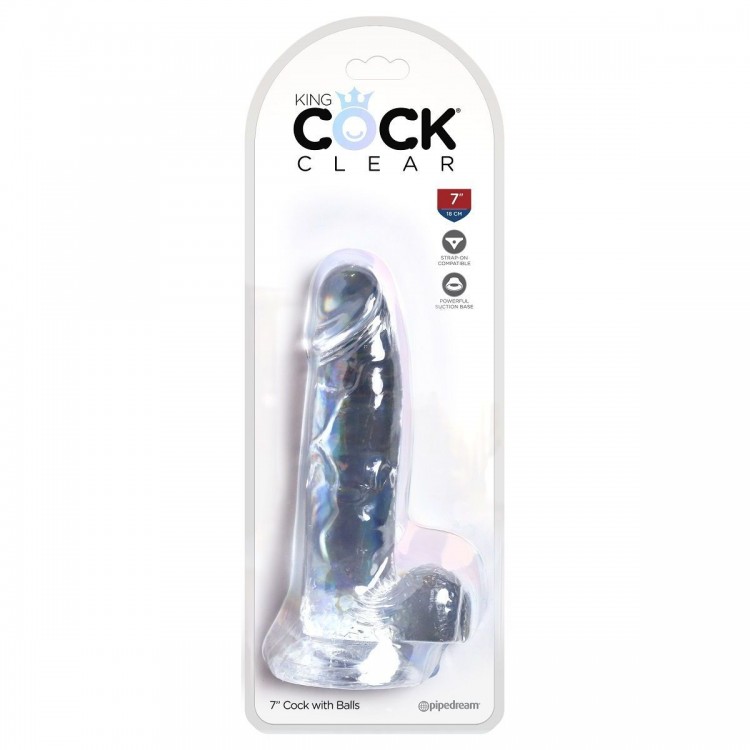 Прозрачный фаллоимитатор 7" Cock with Balls - 20,3 см.