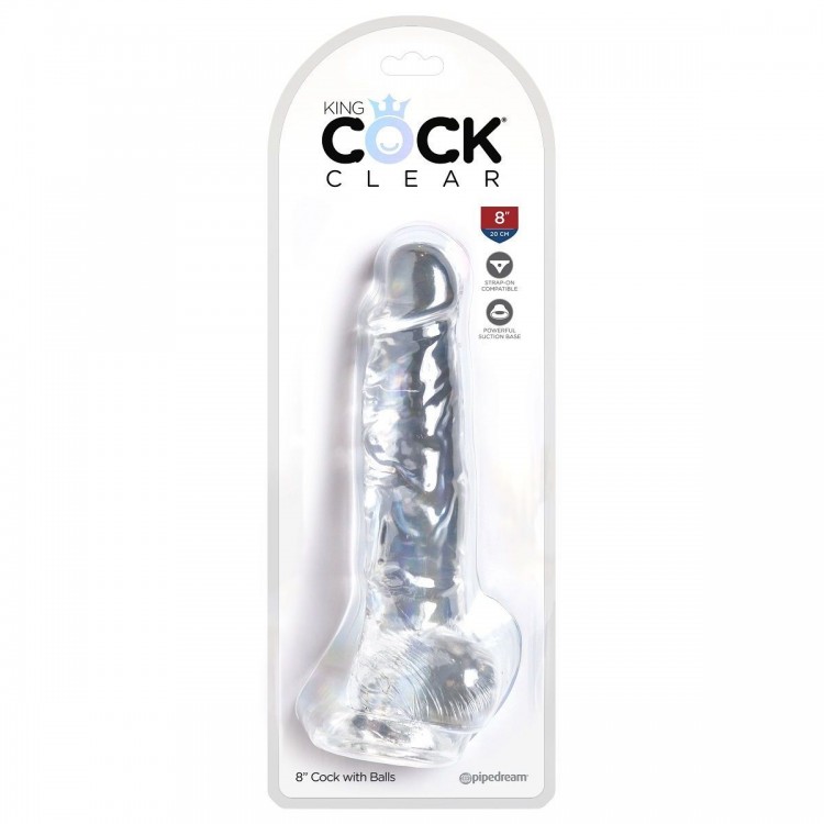 Прозрачный фаллоимитатор 8" Cock with Balls - 22,2 см.