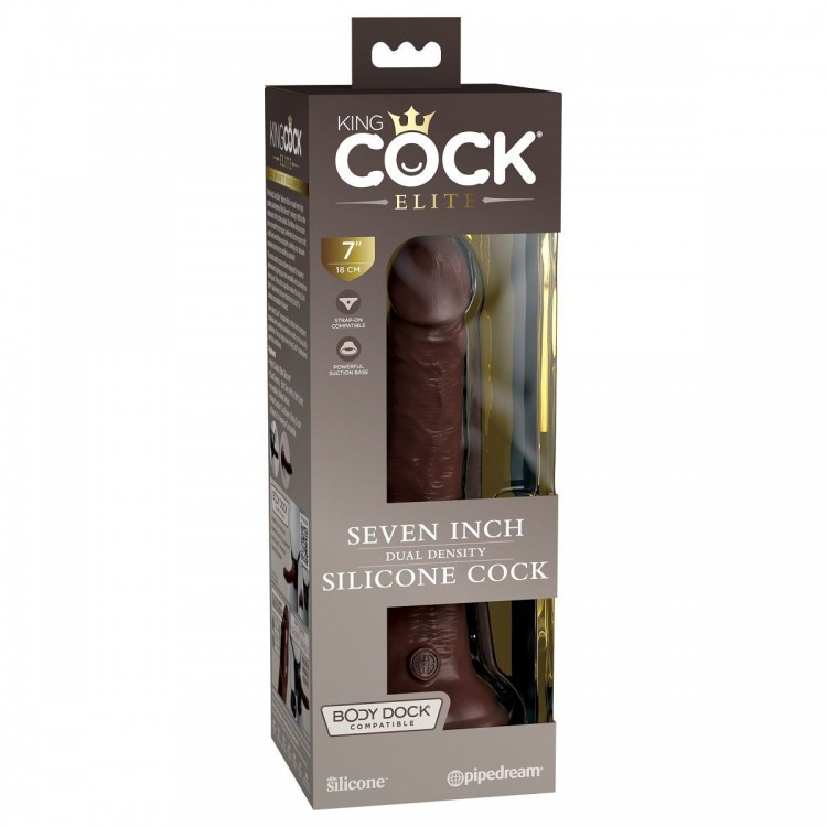 Коричневый фаллоимитатор 7" Silicone Dual Density Cock - 21 см.
