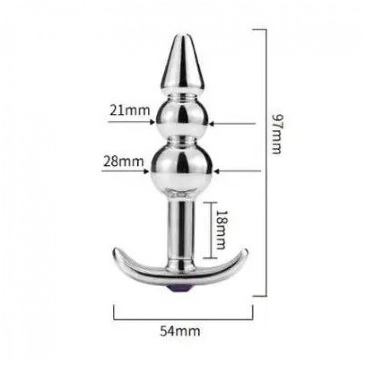 Металлическая анальная пробка-пирамидка с фиолетовым кристаллом - 9,7 см.
