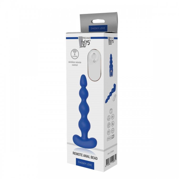 Синяя анальная виброелочка с пультом ДУ Remote Anal Bead - 18 см.