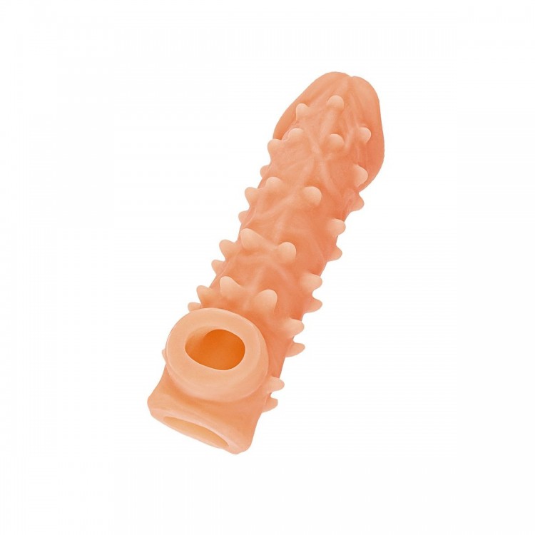 Телесная закрытая насадка с пупырышками Cock Sleeve Size S - 13,8 см.