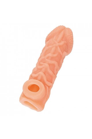 Телесная закрытая насадка с венками Cock Sleeve Size S - 13,8 см.