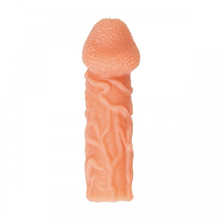 Телесная закрытая насадка с венками Cock Sleeve Size S - 13,8 см.