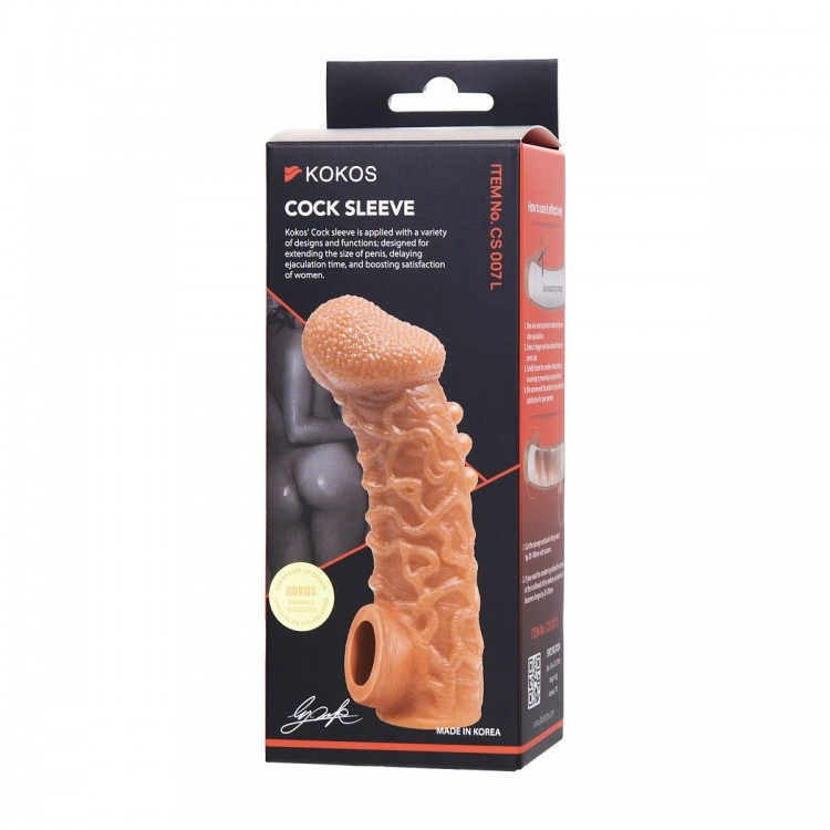 Телесная закрытая насадка с шершавой головкой Cock Sleeve Size L - 17,6 см.