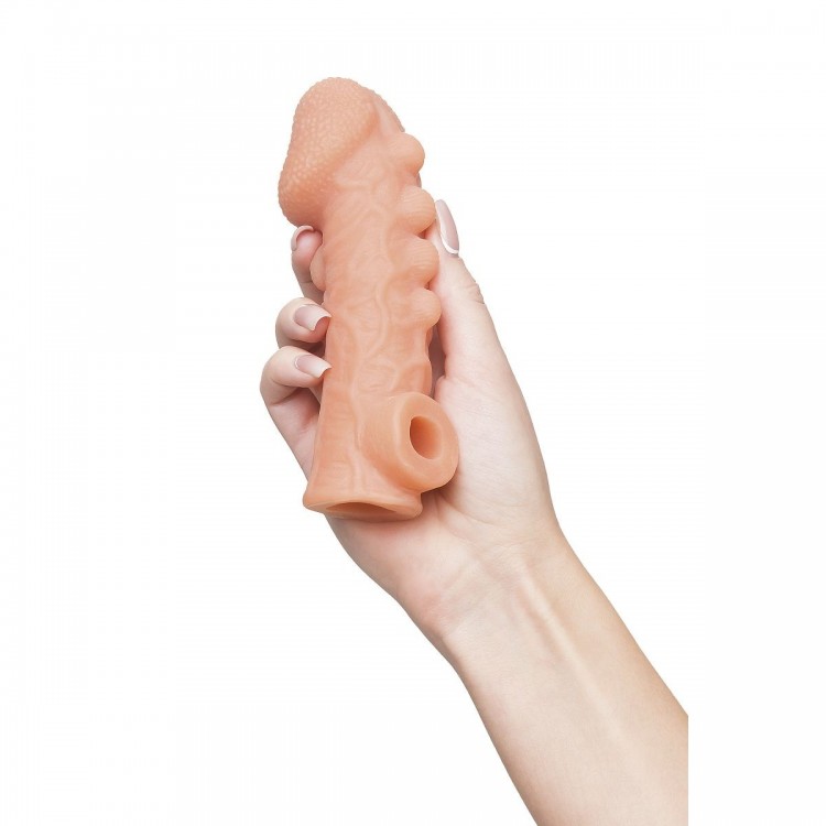 Телесная закрытая насадка с шишечками Cock Sleeve Size M - 15,6 см.