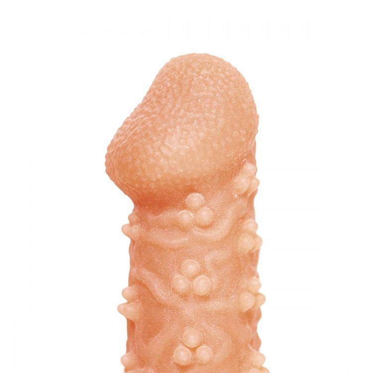 Телесная закрытая насадка с пучками шишечек Cock Sleeve Size S - 13,8 см.