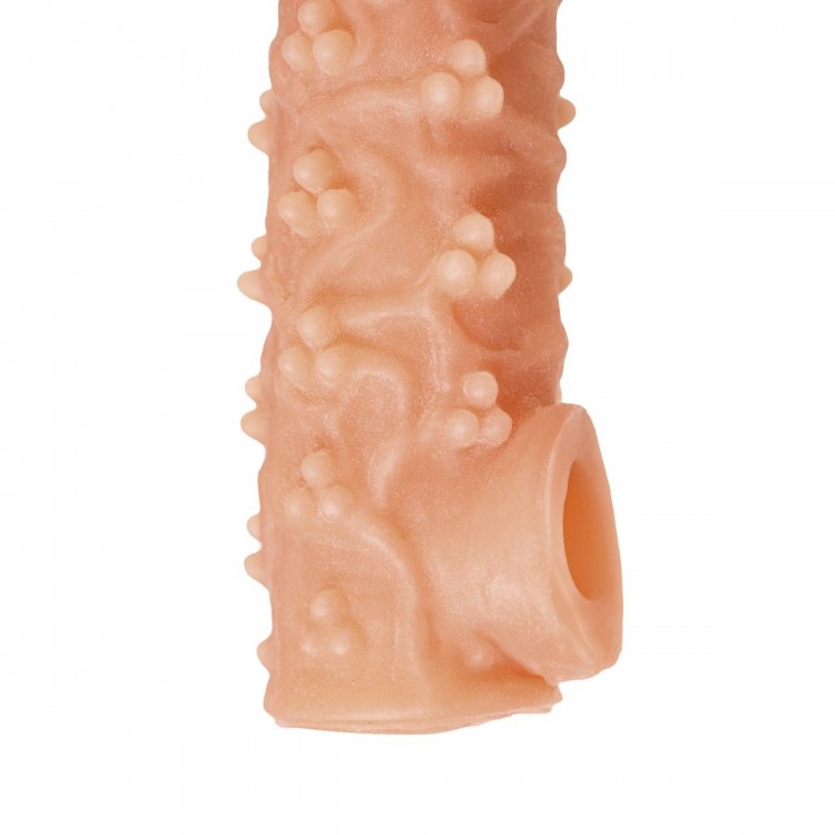 Телесная закрытая насадка с пучками шишечек Cock Sleeve Size S - 13,8 см.