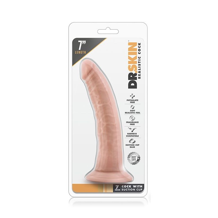 Телесный фаллоимитатор Dr. Skin 7 Inch Cock With Suction Cup - 19 см.