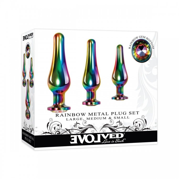 Набор из 3 радужных анальных пробок Rainbow Metal Plug Set Набор из 3 радужных анальных пробок Rainbow Metal Plug Set