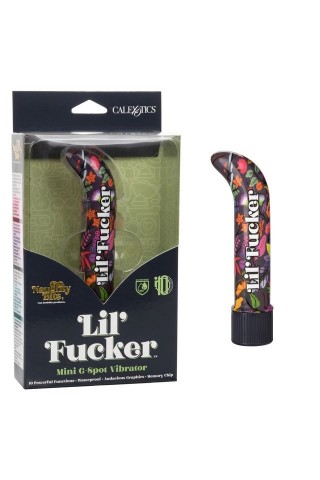 Черный мини-вибратор с цветочным принтом Lil Fucker Mini G-Spot Vibrator - 12,75 см.