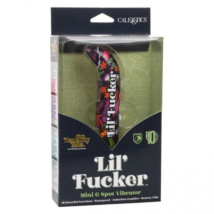 Черный мини-вибратор с цветочным принтом Lil Fucker Mini G-Spot Vibrator - 12,75 см.