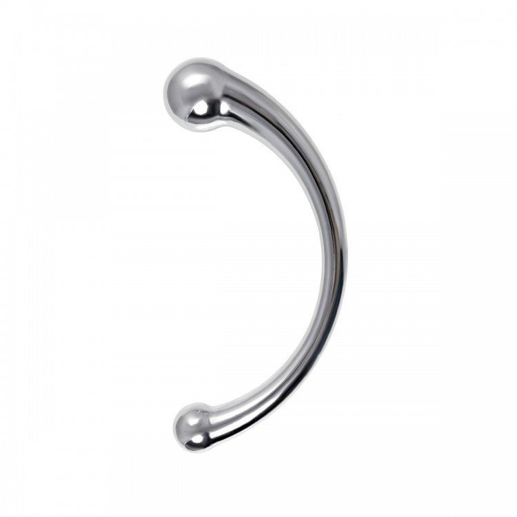 Серебристый двусторонний металлический дилдо - 21 см.