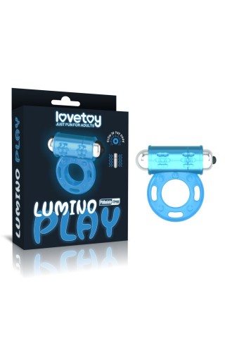 Голубое, светящееся в темноте эрекционное виброкольцо Lumino Play Vibrating Penis Ring