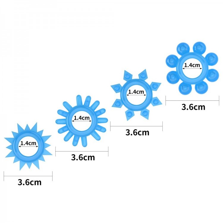 Набор из 4 голубых, светящихся в темноте эрекционных колец Lumino Play