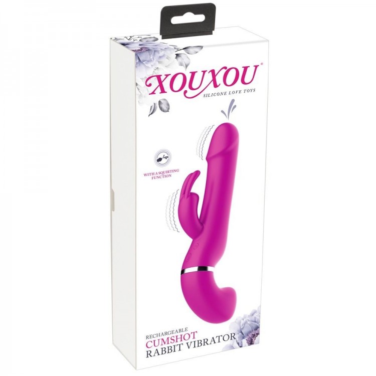 Лиловый вибратор-кролик с функцией сквирта Cumshot Rabbit Vibrator - 24 см.