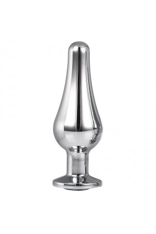 Серебристая анальная пробка с кристаллом Silver Pleasure Plug S - 9 см.