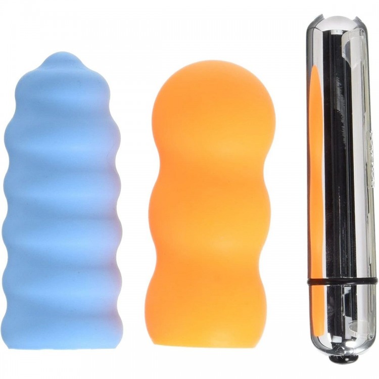 Мощная вибропуля Gyro с двумя сменными насадками - голубой и оранжевой Мощная вибропуля Gyro с двумя сменными насадками - голубой и оранжевой