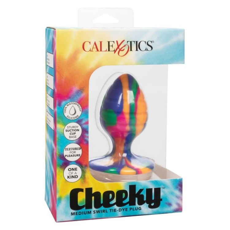 Яркая анальная пробка Cheeky Medium Swirl Tie-Dye Plug - 7,5 см.