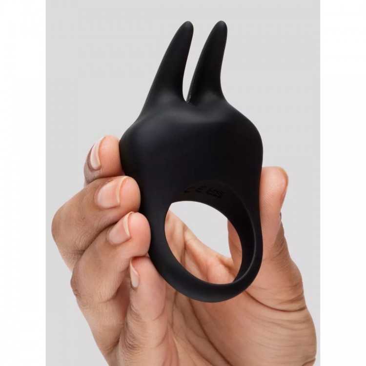 Черное эрекционное виброкольцо Sensation Rechargeable Vibrating Rabbit Love Ring