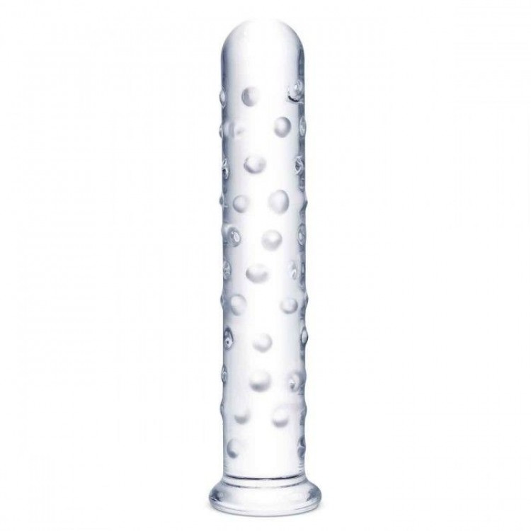 Прозрачный стеклянный фаллос с массажным рельефом 10 Extra Large Glass Dildo - 25,5 см.