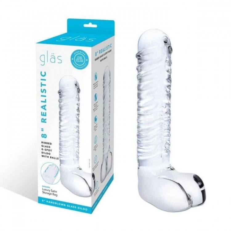 Прозрачный фаллоимитатор 8 Realistic Ribbed Glass Dildo - 20,3 см.