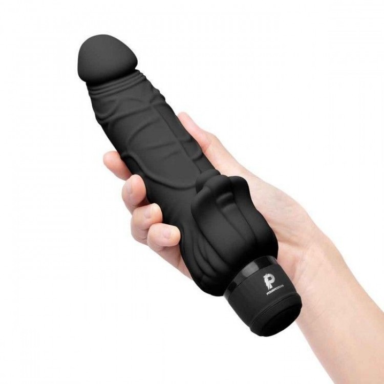 Черный вибратор-реалистик с клиторальными лепестками 7 Realistic Vibrator - 21,5 см.