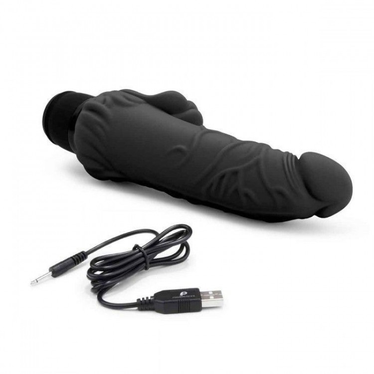 Черный вибратор-реалистик с клиторальными лепестками 7 Realistic Vibrator - 21,5 см.