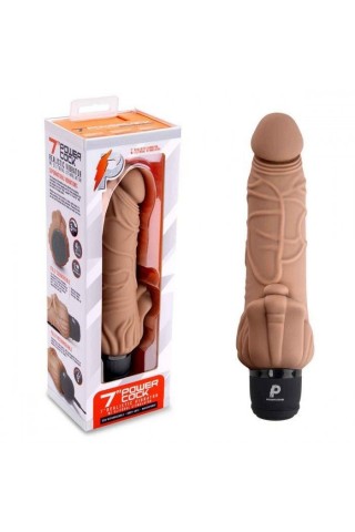 Кофейный вибратор-реалистик с клиторальными лепестками 7 Realistic Vibrator - 21,5 см.