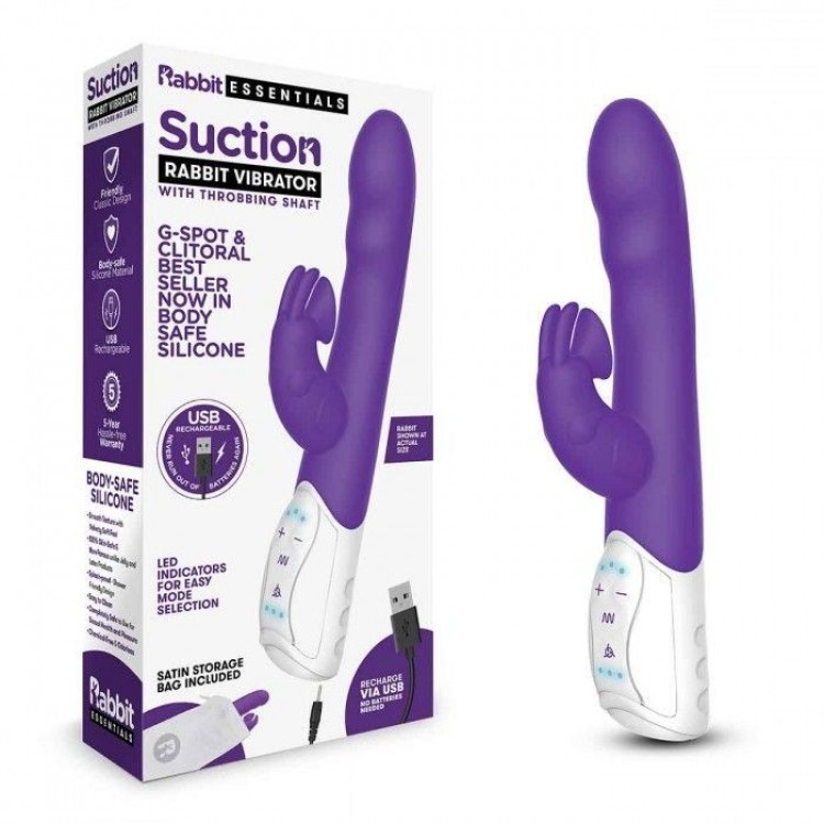 Фиолетовый вибромассажер с клиторальной стимуляцией Clitoral Suction Rabbit - 24,5 см.