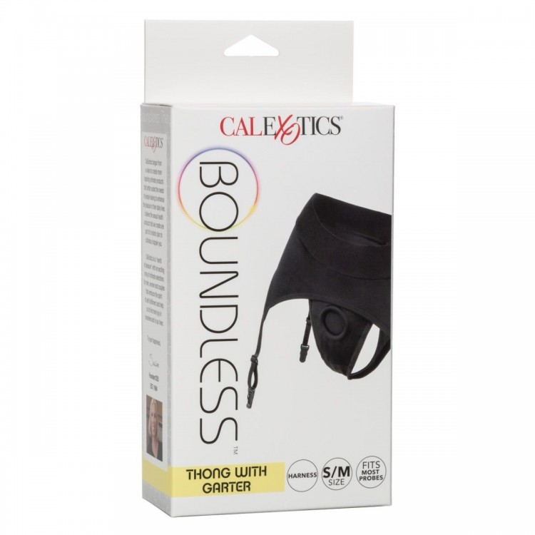 Черные трусики для страпона Thong with Garter размера S/M