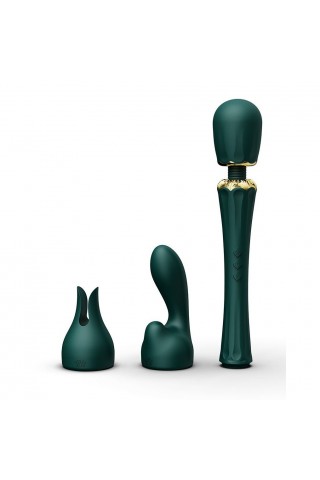 Изумрудный wand-вибратор Kyro с 2 насадками