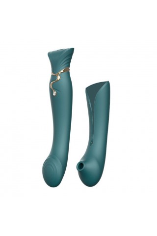 Зеленый вибромассажёр с дополнительной насадкой Queen - 21,6 см.