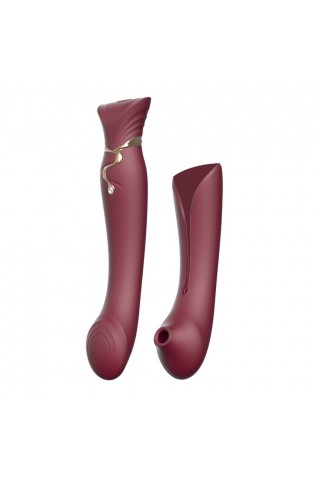 Бордовый вибромассажёр с дополнительной насадкой Queen - 21,6 см.