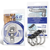 Хомут на пенис из трех металлических колец и кольца для привязи 3 RING GATES OF HELL