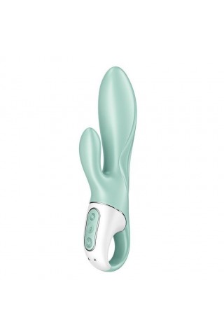 Зеленый вибратор-кролик Satisfyer Air Pump Bunny 5+ с функцией расширения - 20,4 см.