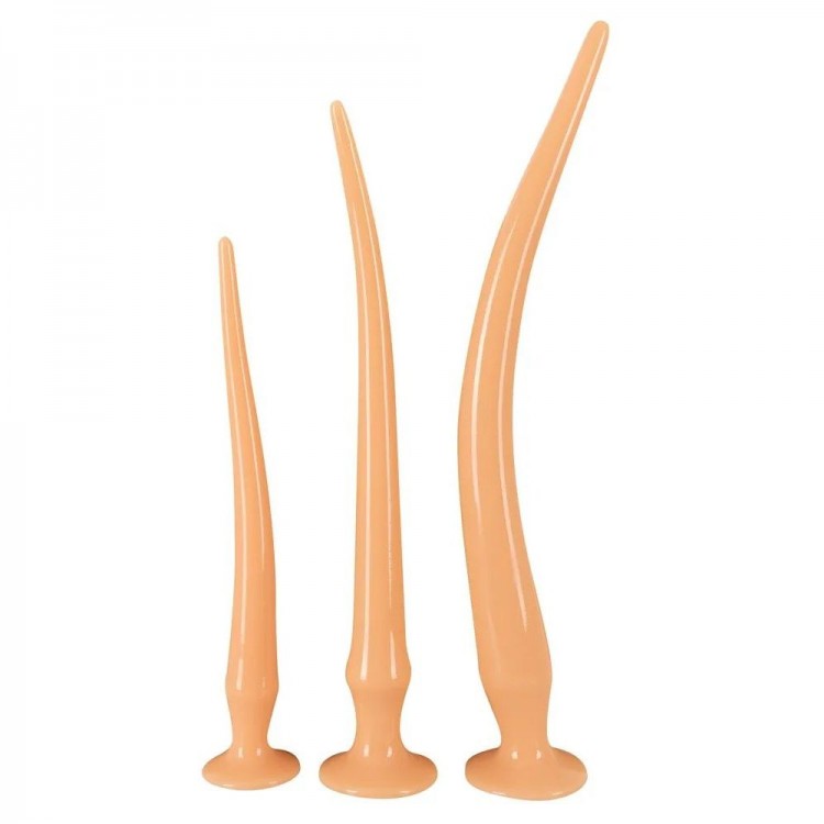 Набор из 3 телесных удлиненных анальных пробок Super Long Flexible Butt Plug Set