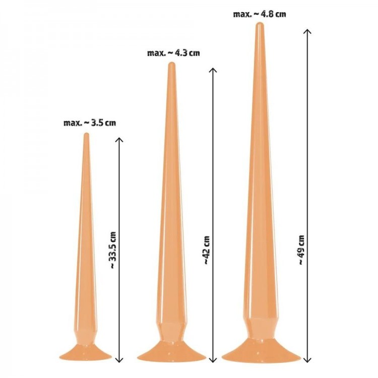 Набор из 3 телесных удлиненных анальных пробок Super Long Flexible Butt Plug Set