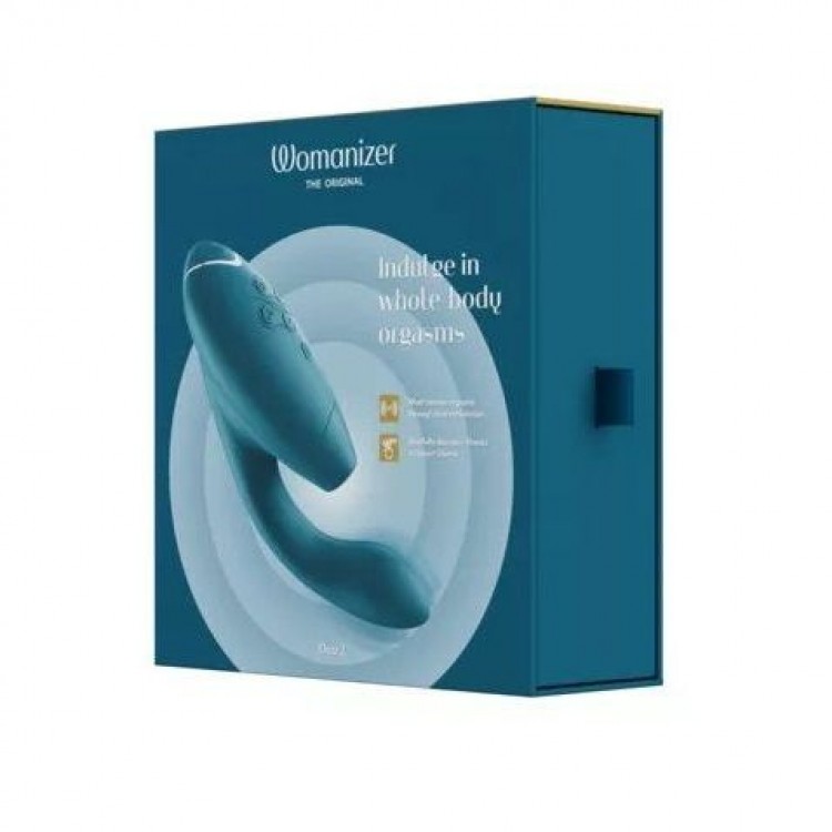 Бирюзовый вибратор Womanizer Duo 2 с бесконтактной клиторальной стимуляцией