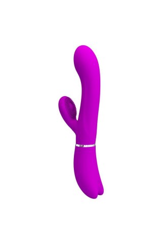 Лиловый вибратор-кролик с подвижной клиторальной щеточкой Clitoris Vibrator - 20,8 см.